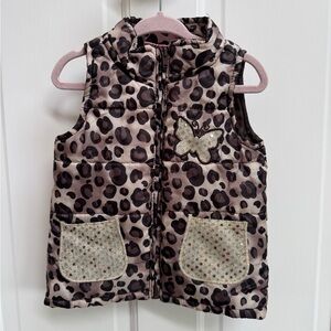 NWOT Young Hearts 2T Girls Brown and Black Leopard Print Vest with Butterfly
